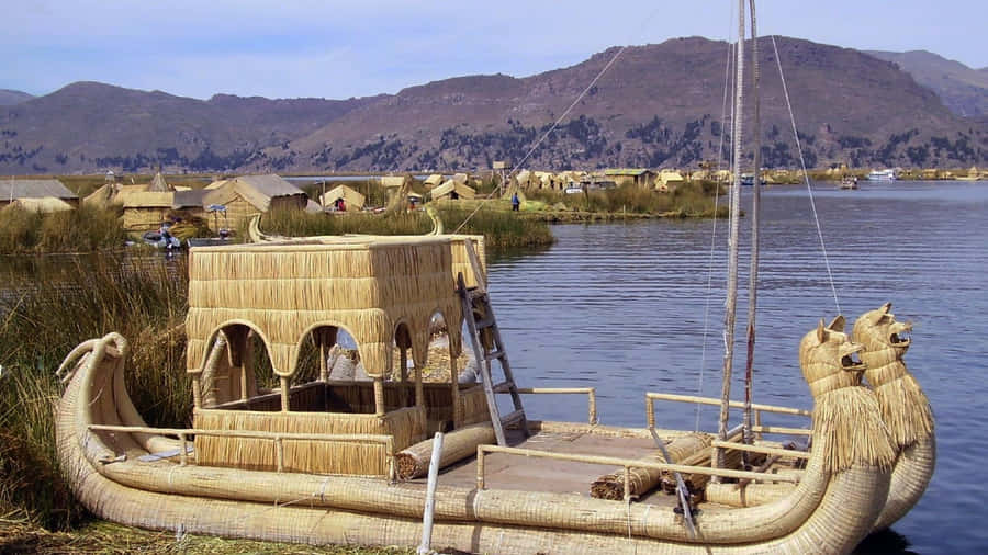 Majestic Lake Titicaca - A Vibrant Tourist Boat Adventure Wallpaper