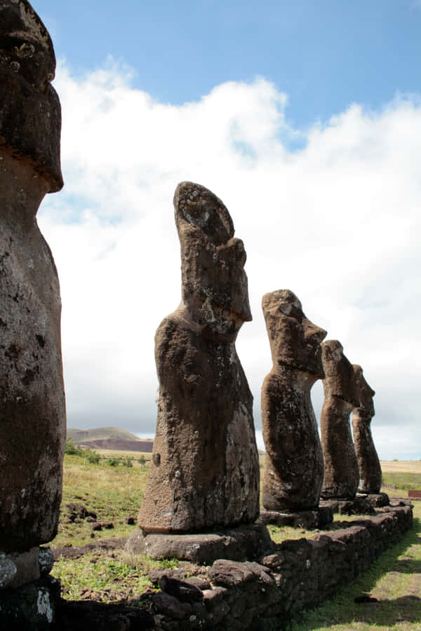 Majestic Moai Statues Under The Clear Sky Wallpaper