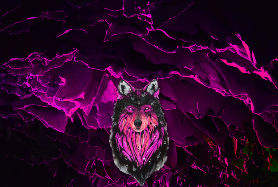 Majestic Pink-hued Wolf Howling At The Moon Wallpaper