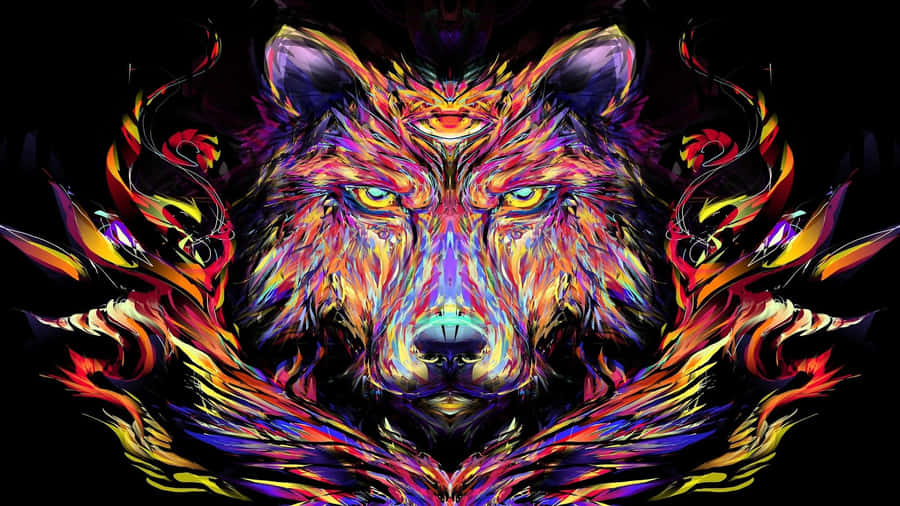 Majestic Rainbow Wolf In A Winter Wonderland Wallpaper