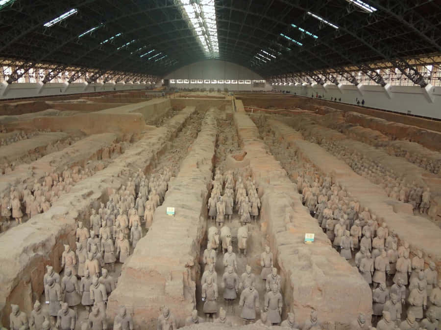 Majestic Terracotta Warriors In Their Ancient Home Wallpaper
