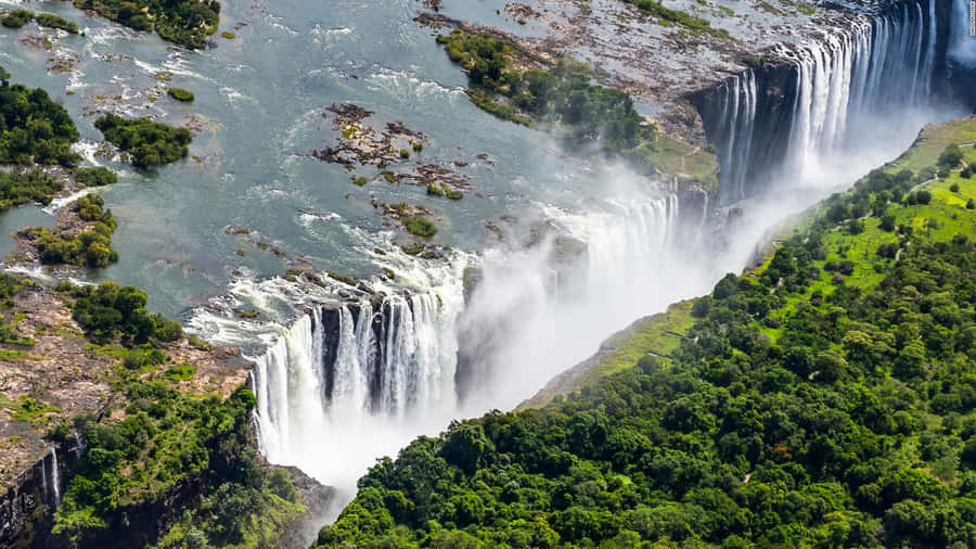 Majestic Victoria Falls On Basalt Plateau Wallpaper