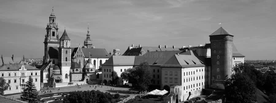 Majestic View Of Wawel Castle In Monochrome Wallpaper