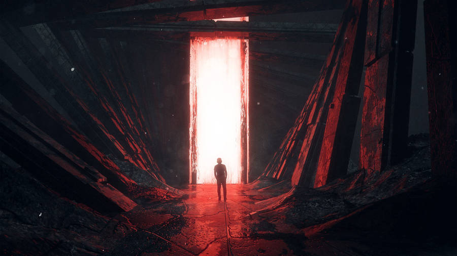 Man In Glowing Door Portal Wallpaper