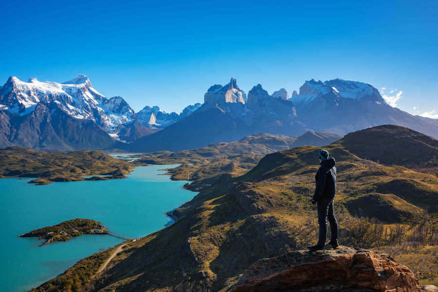 Man On Torres Del Paine National Park Wallpaper