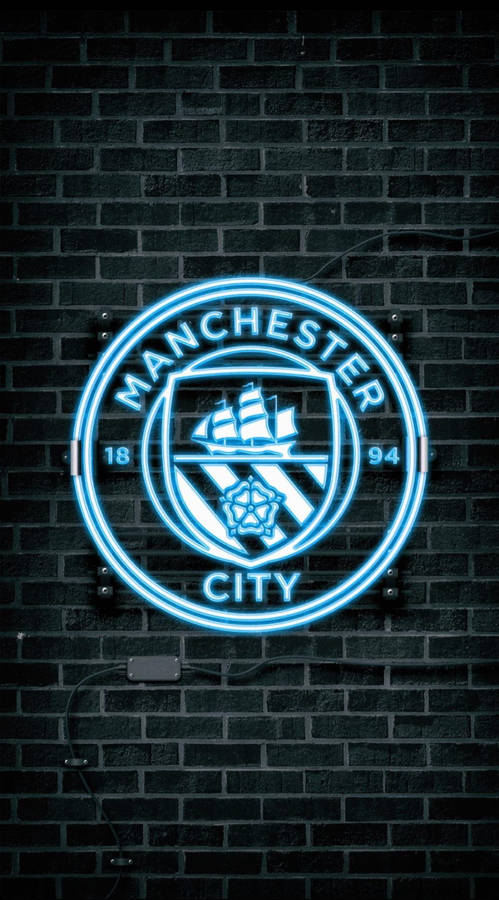 Manchester City 4k Neon Blue Logo Wallpaper