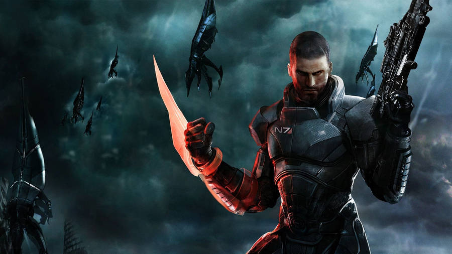 Manshep With Weapon Mass Effect 3 Wallpaper