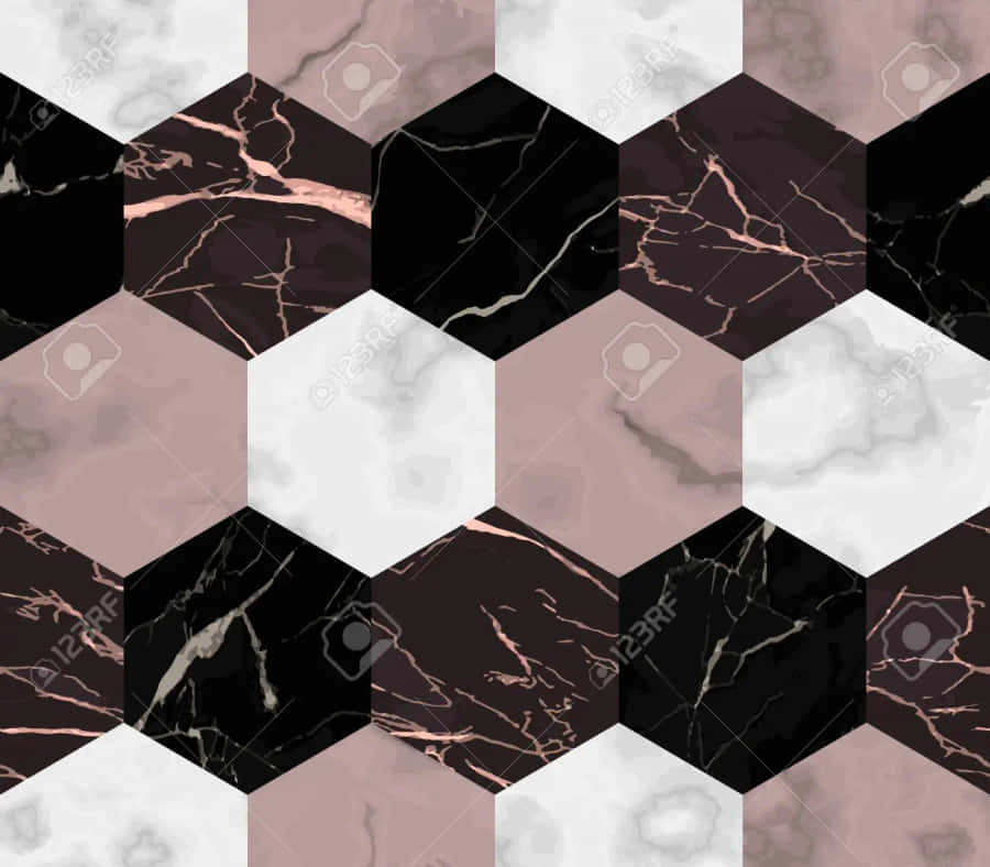 Marble Hexagonal Pattern With Black And Pink Marble Wallpaper