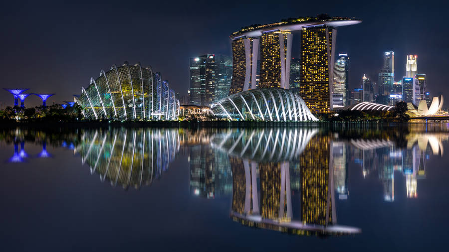 Marina Bay Sands Night Reflection Wallpaper