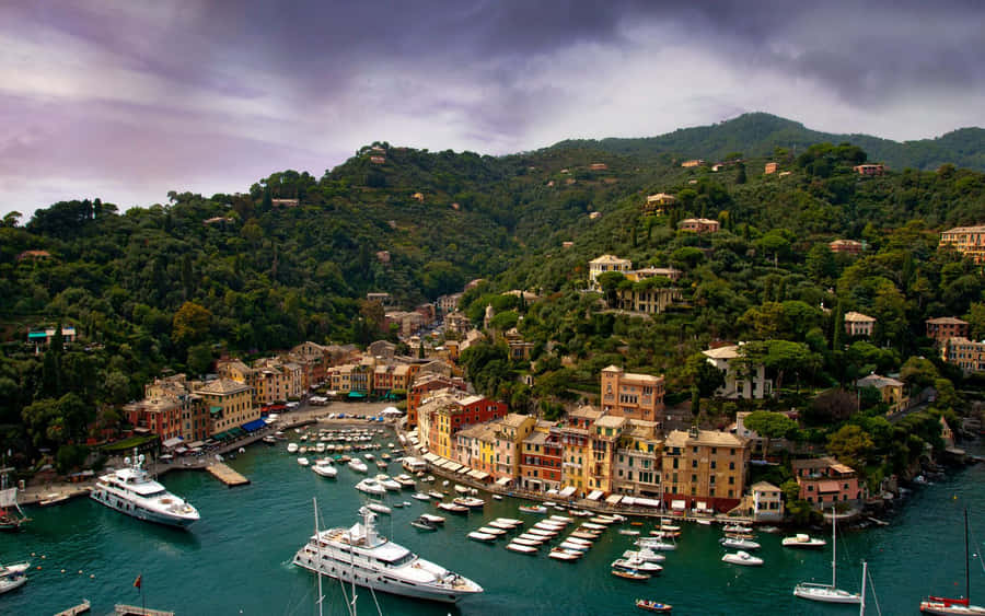 Marina Di Portofino In Italy High Angle Shot Wallpaper