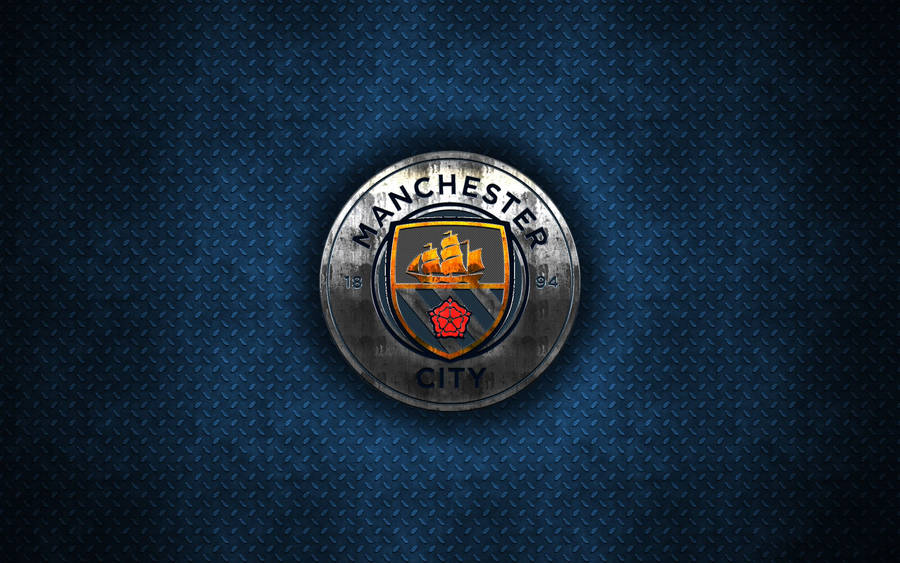 Metallic Blue Manchester City Logo Wallpaper