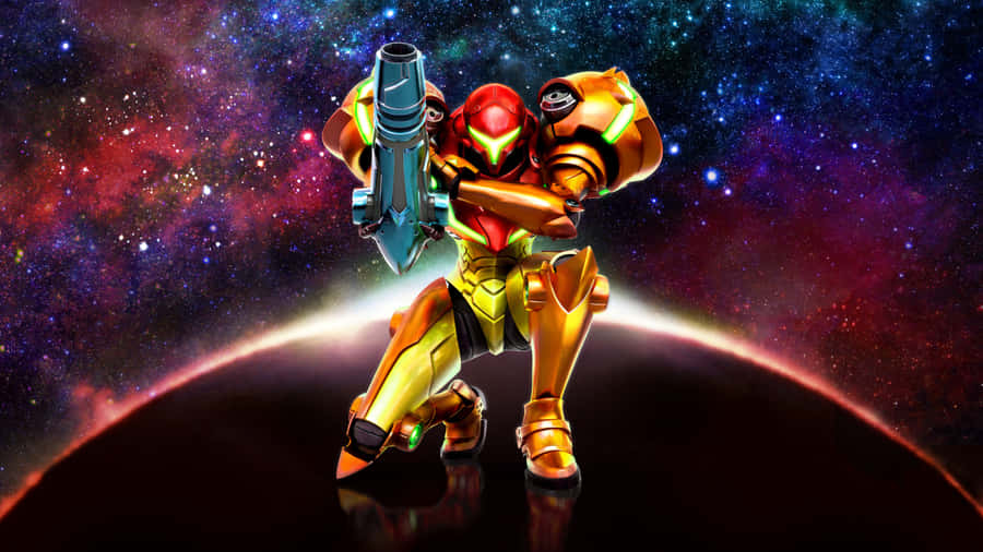 Metroid Dread Samus Aran Above Planet Wallpaper