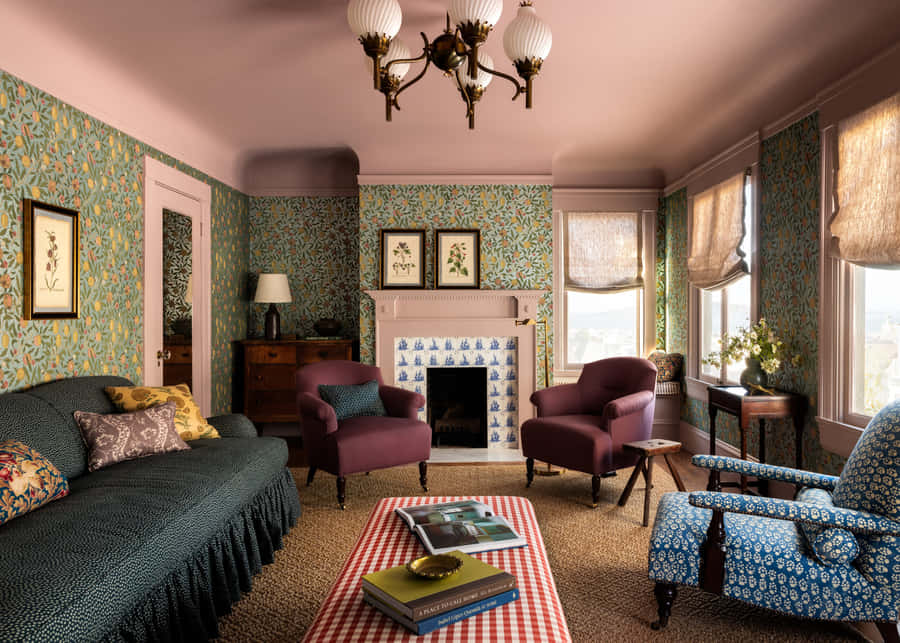 Mid-century Modern Styled Living Room In A Stylish House Interior Wallpaper