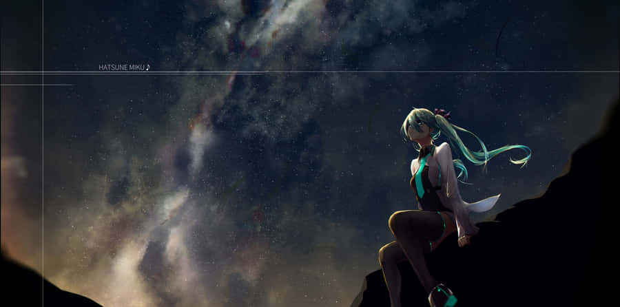 Miku Wearing Thigh Highs Under Stars Wallpaper