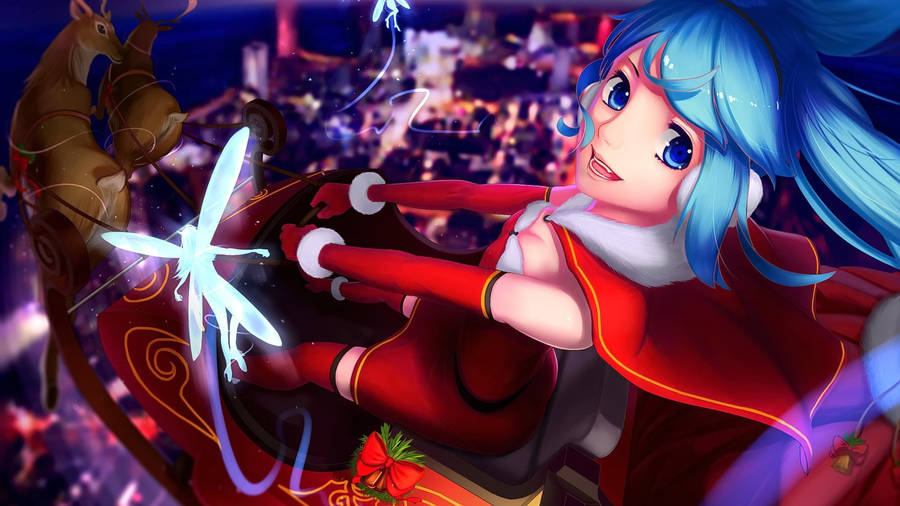 Miku With Reindeers Anime Christmas Wallpaper