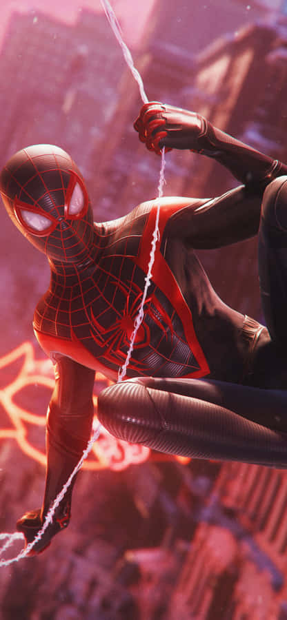 Miles Morales Iphone Red Neon Light Wallpaper