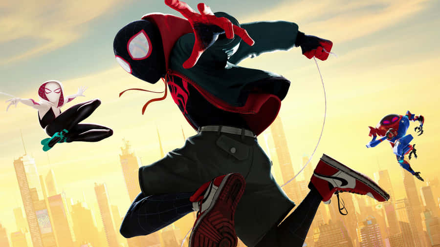 Miles Morales Spider Verse Team Action Wallpaper
