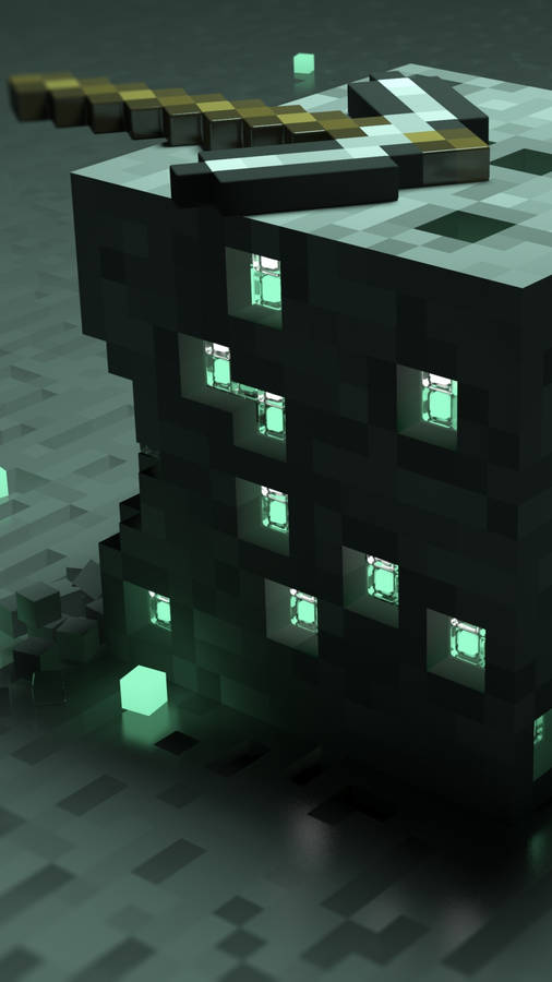 Minecraft Phone Black Building Green Lights Wallpaper