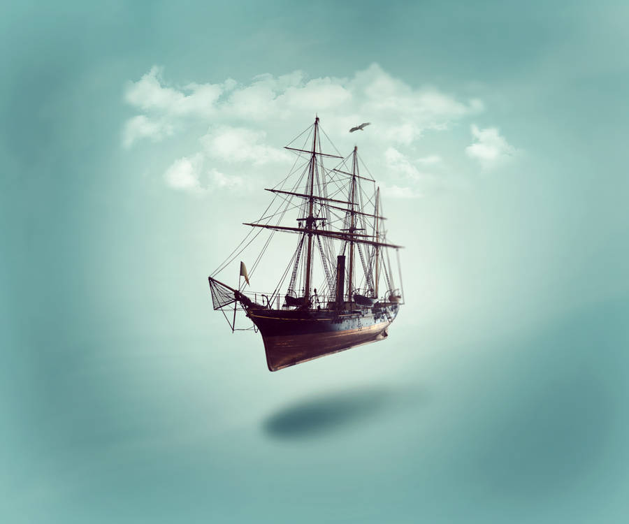 Minimalist Pirate Ship Art Wallpaper