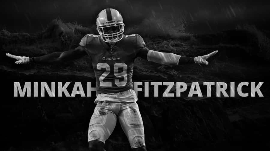 Minkah Fitzpatrick Black And White Miami Dolphins Fanart Wallpaper