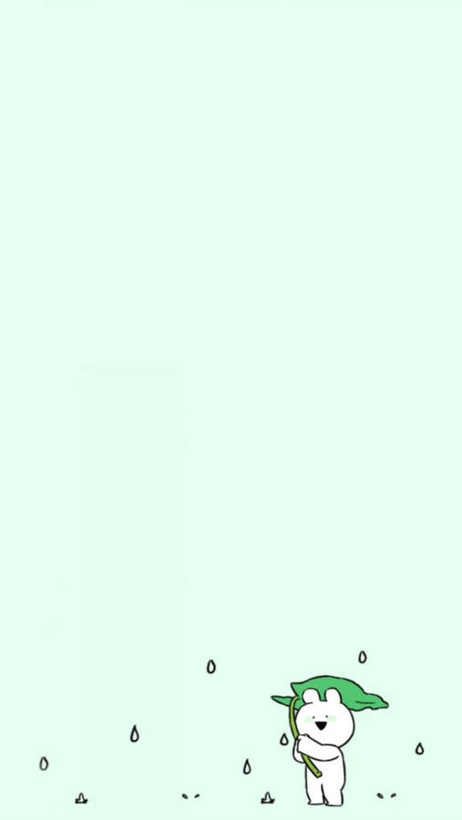 Mint Green Aesthetic Rabbit Rain Wallpaper