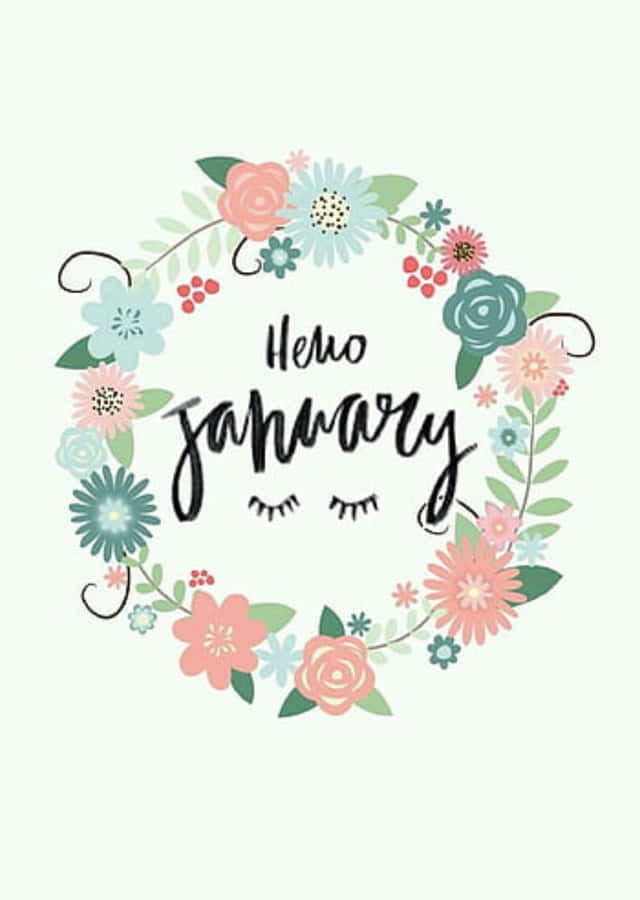 Mint Green Flower Hello January Phone Wallpaper