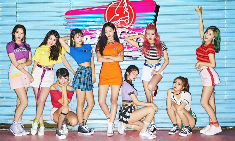 Momoland Group Pose Colorful Backdrop Wallpaper