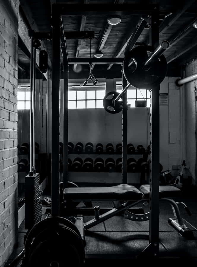 Monochrome Gym Squat Rack Setup Wallpaper