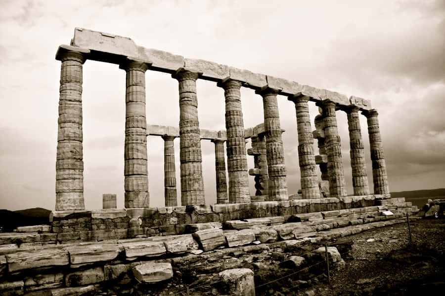 Monochrome Stone Pillars Sounion Wallpaper