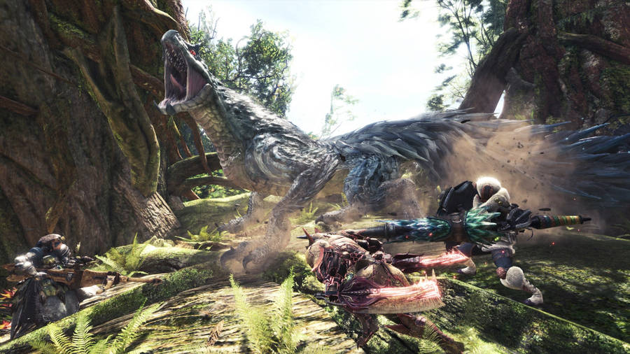 Monster Hunter World Battle In Forest Wallpaper