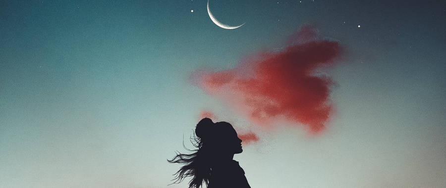 Moon 4k Girl And Red Cloud Wallpaper