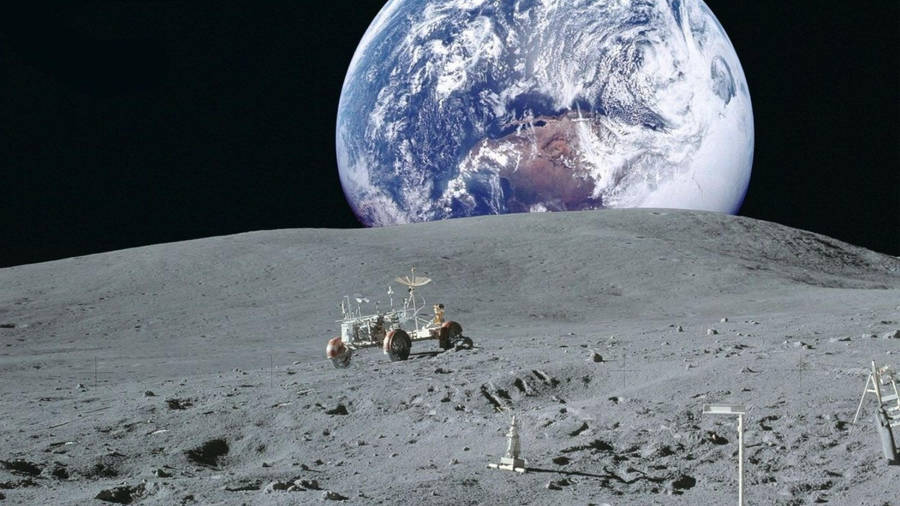 Moon 4k View Of Earth Lunar Rover Wallpaper