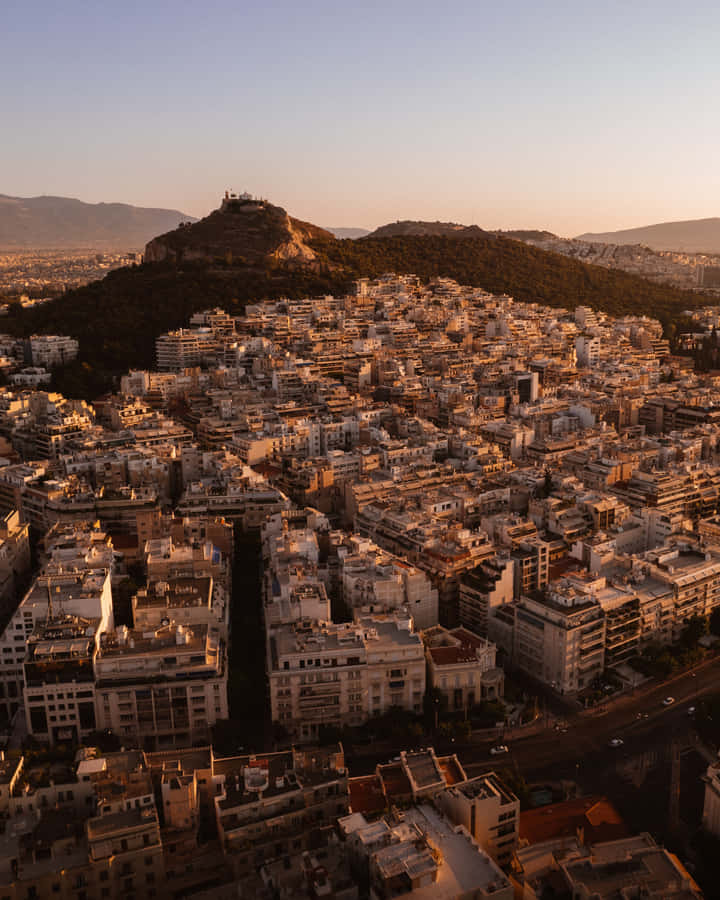 Mount Lycabettus Mobile Sunset Aerial Wallpaper