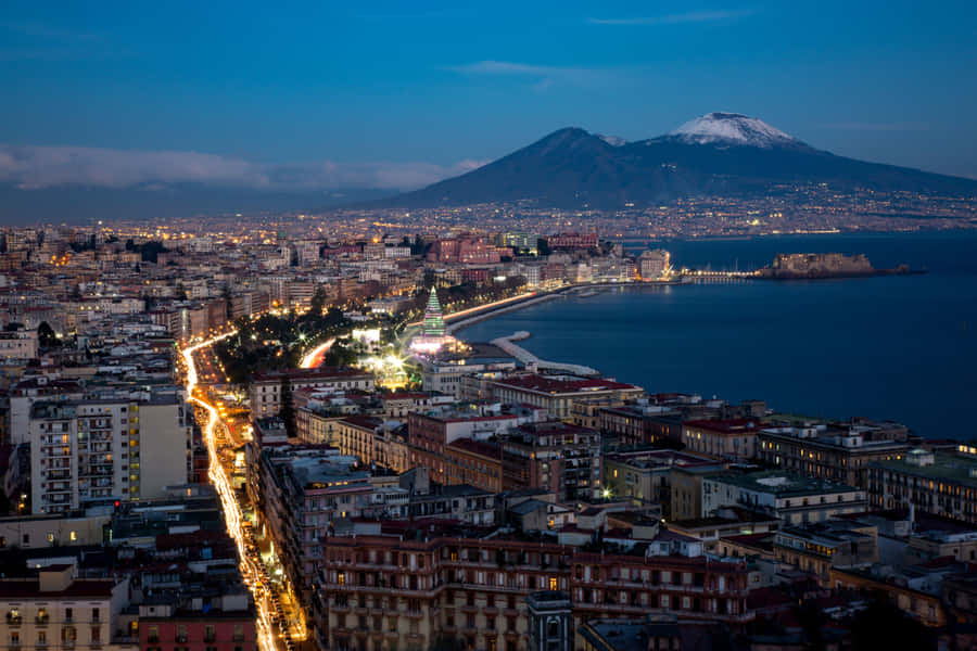 Mount Vesuvio Night View Italy Wallpaper