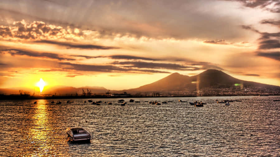 Mount Vesuvio Sunset Scenery Italy Wallpaper