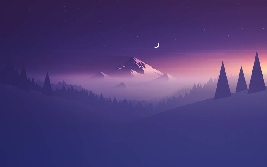 Mountain And Moon Vector Art Wallpaper