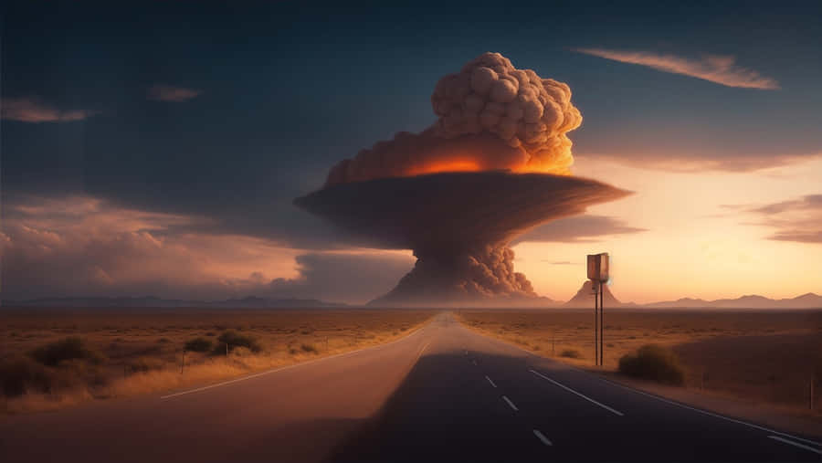 Mushroom Cloud Over Desert Road.jpg Wallpaper
