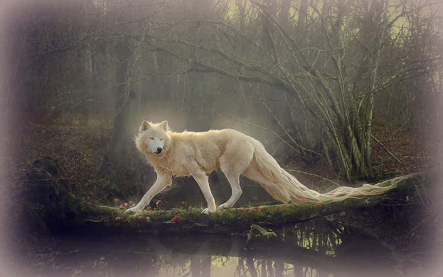 Mysterious And Beautiful Pretty Wolf In Deep Forest Wallpaper