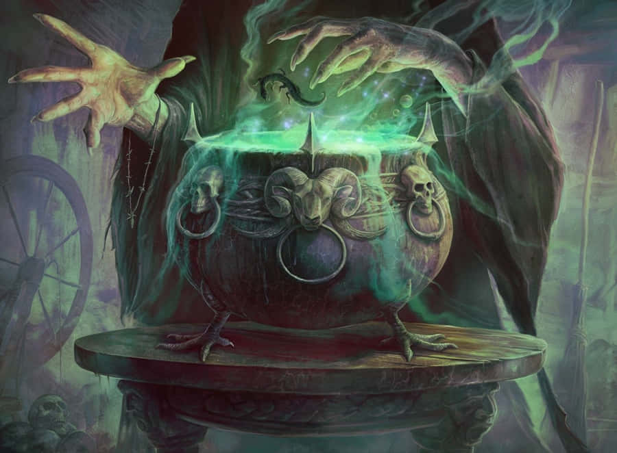 Mystical Cauldron With Magical Smoke Wallpaper