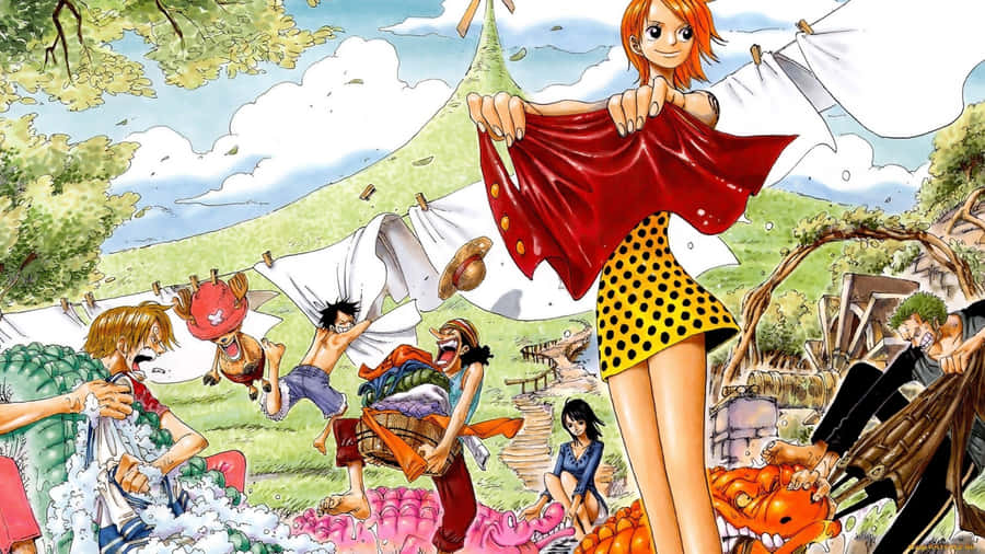 Nami One Piece Hanging Washed Clothes Wallpaper