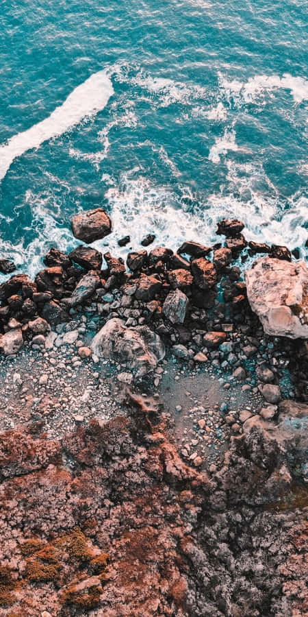 Nature Aesthetic Phone Rocky Beach Top Angle Shot Wallpaper