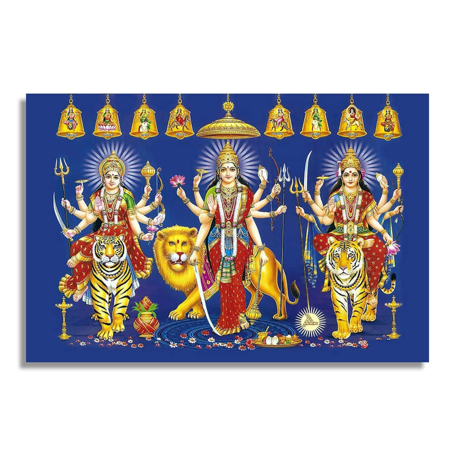 Nav Durga_ Trio_ Goddesses_ Artwork Wallpaper