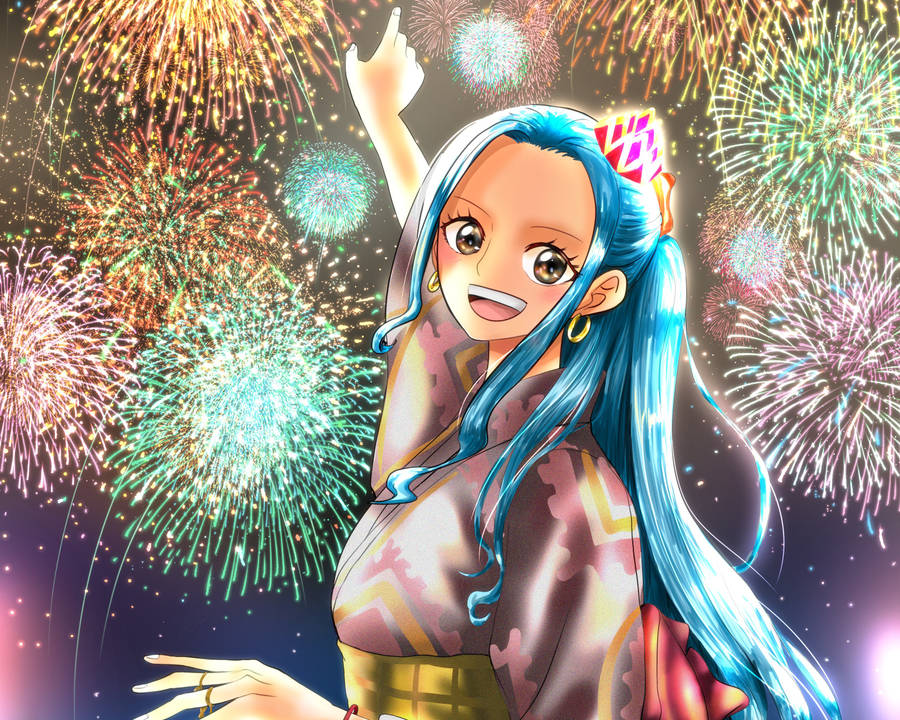 Nefertari Vivi With Fire Works Wallpaper