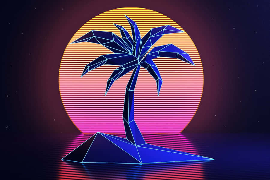Neon 80s Aesthetic Synthwave Palm Island Wallpaper