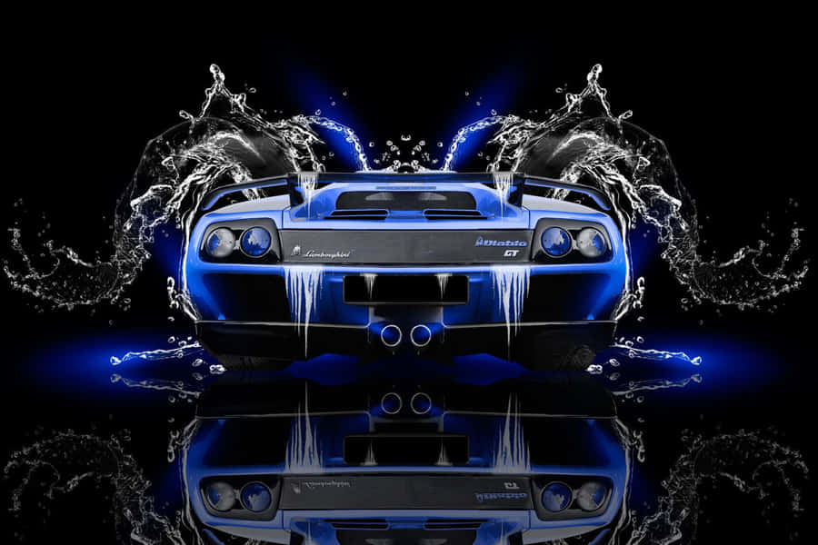 Neon Blue Lamborghini Diablo G T With Water Effects Wallpaper