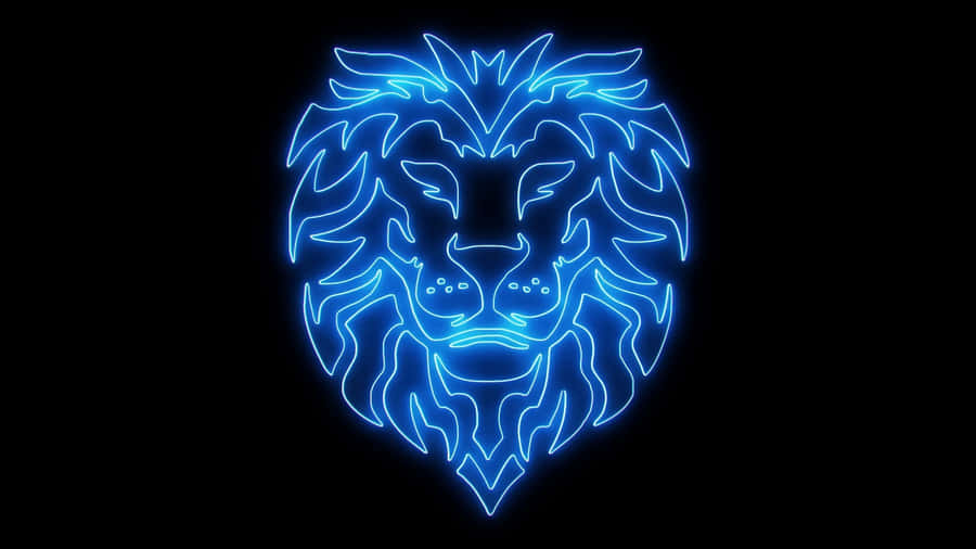 Neon Blue Lion Face Art Wallpaper