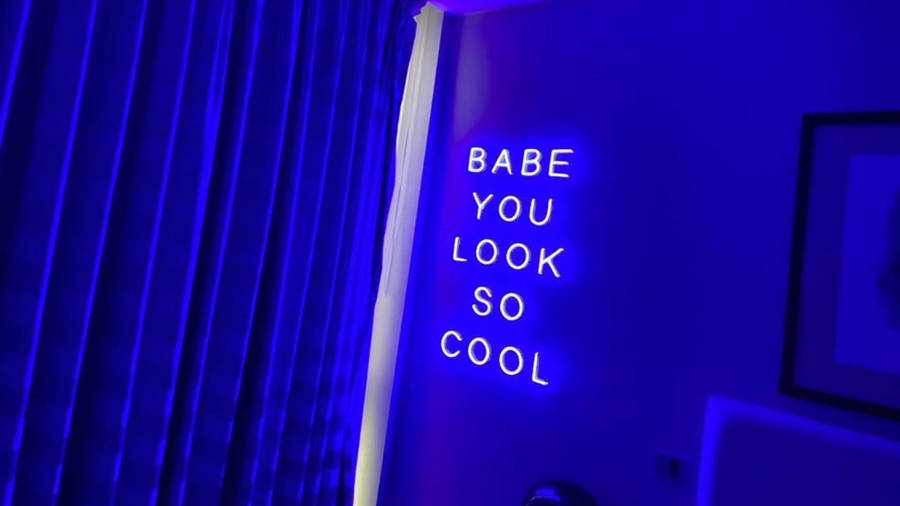 Neon Blue Room With Led Signage Wallpaper