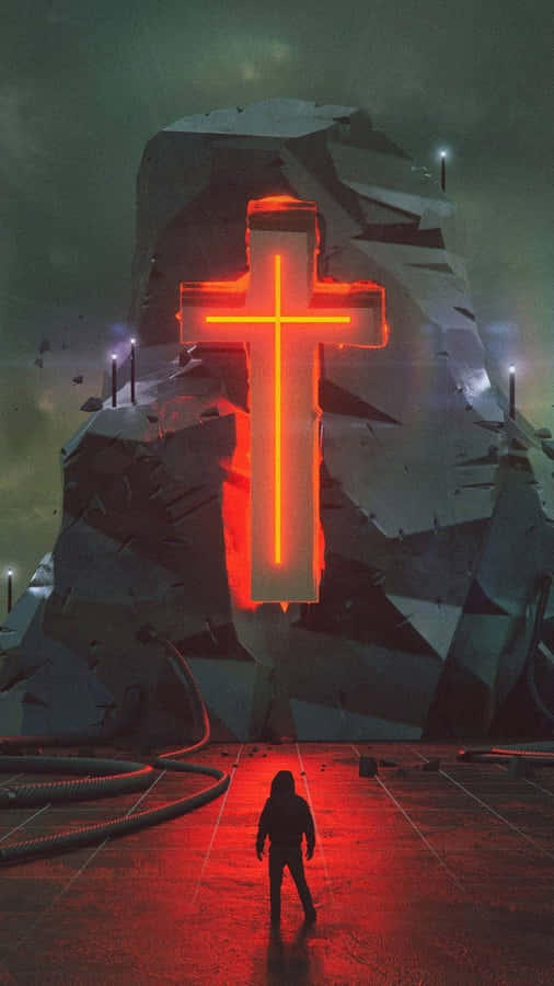 Neon Cross Person Stone Wallpaper