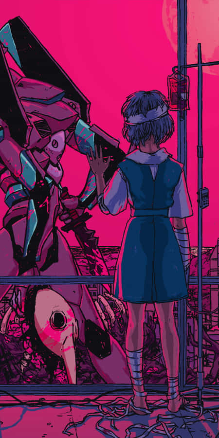 Neon Genesis Evangelion Icons On A Blue Background Wallpaper