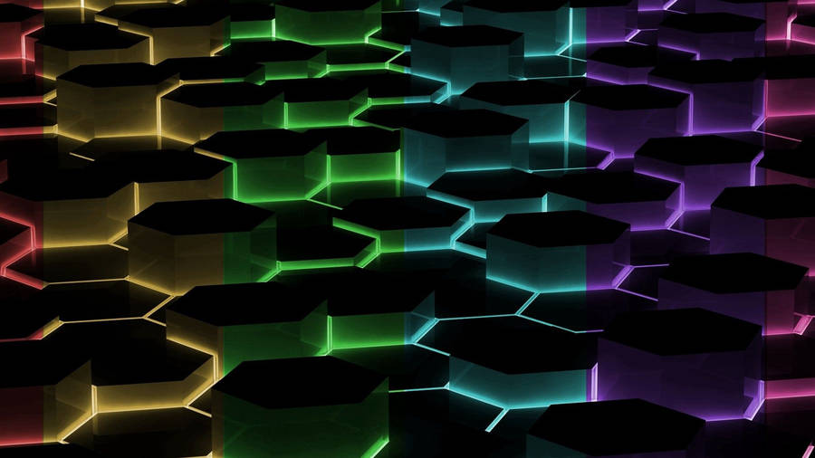 Neon Glowing Hexagon Pillars Wallpaper
